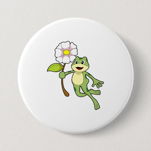 Badge Rond 7,6 Cm Frog with Flower. (Devant)