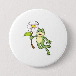 Badge Rond 7,6 Cm Frog with Flower.