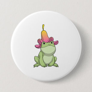 Badge Rond 7,6 Cm Frog with Plumeria