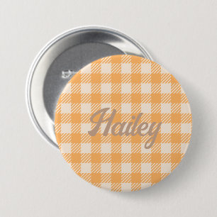 Badge Rond 7,6 Cm Fun Cute orange en vichy preppy plaid coché
