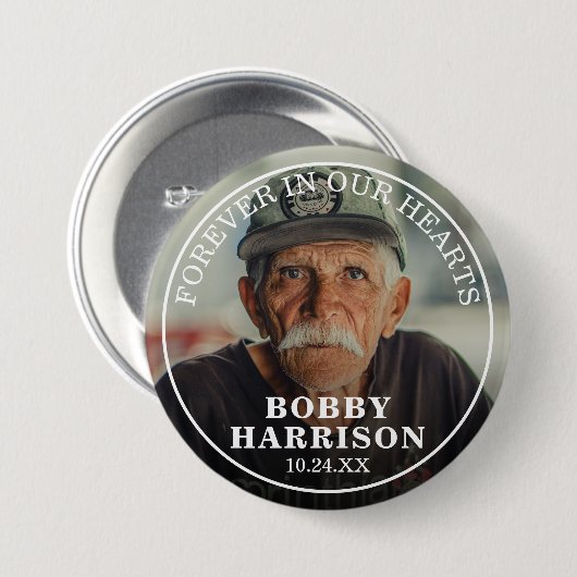 Badge Rond 7,6 Cm Funérailles pour toujours dans nos coeurs | Photo  (Devant & derrière)