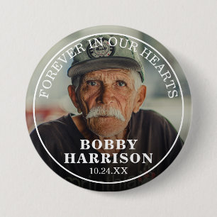 Badge Rond 7,6 Cm Funérailles pour toujours dans nos coeurs   Photo 