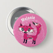 Badge Rond 7,6 Cm Funky Cute Pink Fox Personalised (Devant & derrière)
