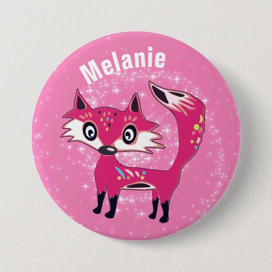 Badge Rond 7,6 Cm Funky Cute Pink Fox Personalised (Devant)