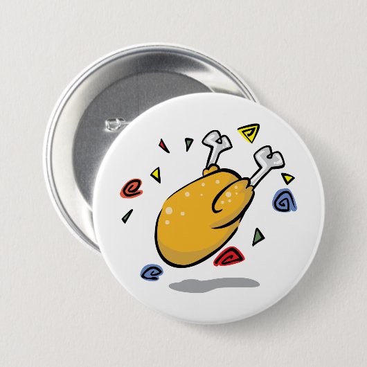 Badge Rond 7,6 Cm Funny Cartoon Roast Chicken Falling (Devant & derrière)