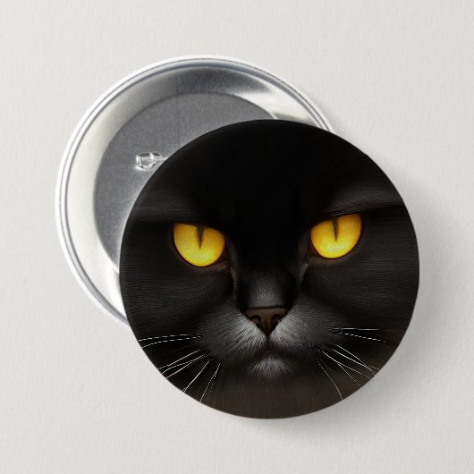 Badge Rond 7,6 Cm Funny Fluffeux noir Perse noir chaton visage (Devant & derrière)