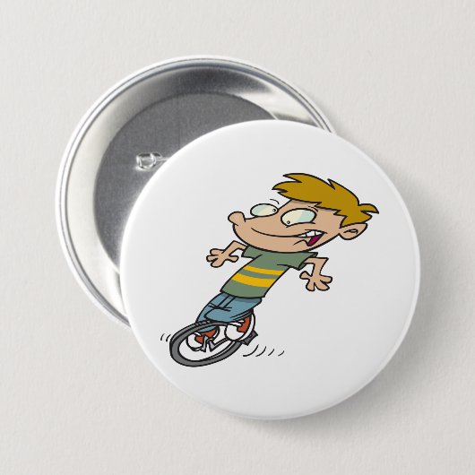 Badge Rond 7,6 Cm Funny Garçon équitation monocycle (Devant & derrière)