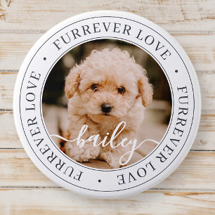 Badge Rond 7,6 Cm Furrever Love Pet Memorial Élégant Photo Chic