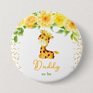 Badge Rond 7,6 Cm Futur Papa Fleur Jaune Girafe
