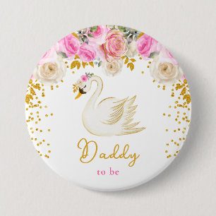 Badge Rond 7,6 Cm Futur Papa Roses Roses Fuschia et Or