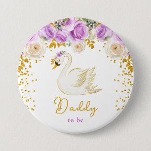 Badge Rond 7,6 Cm Futur Papa Roses Violettes et Or Cygne