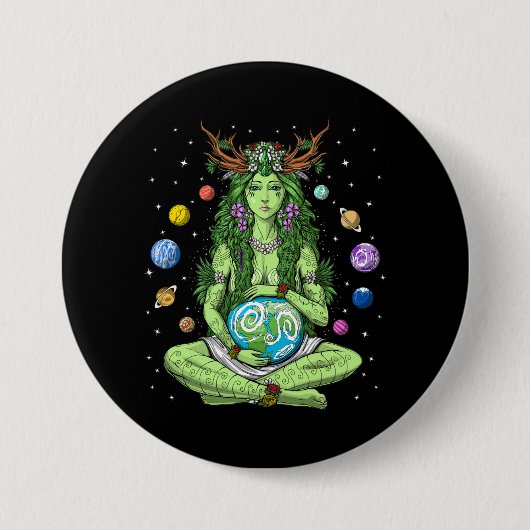 Badge Rond 7,6 Cm Gaia Mère Déesse Terre (Devant)
