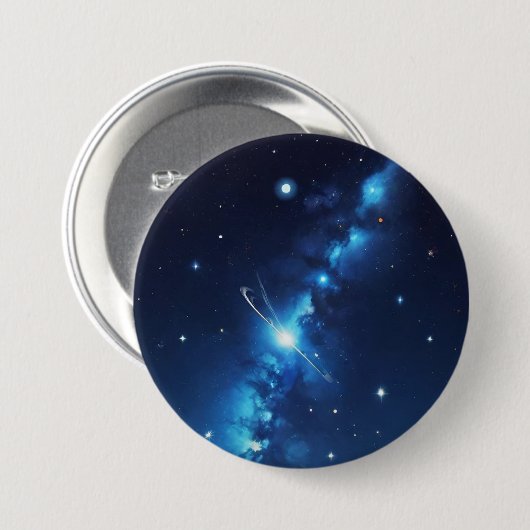 Badge Rond 7,6 Cm Galaxie céleste bleue des étoiles (Devant & derrière)