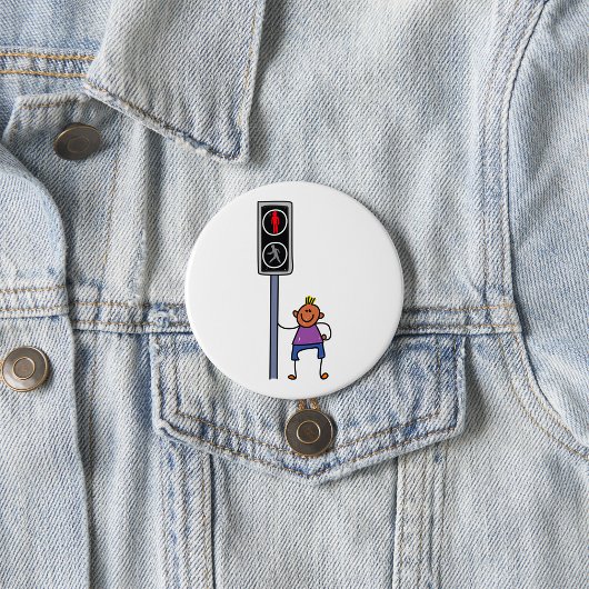 Badge Rond 7,6 Cm Garçon au passage piéton avec le signal rouge Stop