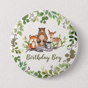 Badge Rond 7,6 Cm Garçon d'anniversaire d'animaux de forêt de rég