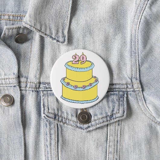 Badge Rond 7,6 Cm Gâteau jaune 29e anniversaire avec roses roses ros