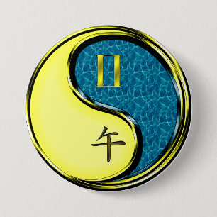 Badge Rond 7,6 Cm Gémeaux & Cheval d'eau