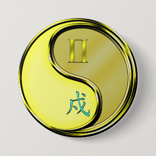 Badge Rond 7,6 Cm Gémeaux & Chien de Métal