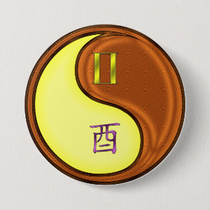 Badge Rond 7,6 Cm Gémeaux & Coq de Bois