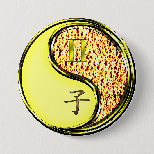 Badge Rond 7,6 Cm Gémeaux & Rat de feu (Devant)