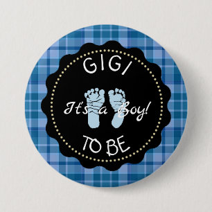 Badge Rond 7,6 Cm GIGI à être Bleu Plaid Baby shower bouton