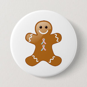 Badge Rond 7,6 Cm Gingerbread Man Pink &Light Blue Awareness Ribbons