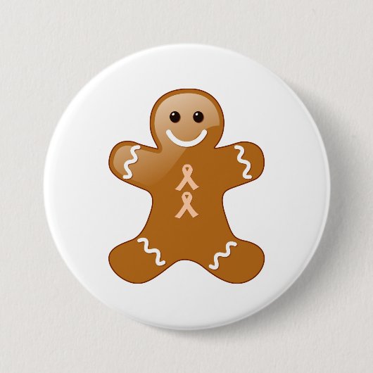 Badge Rond 7,6 Cm Gingerbread Man with Peach Awareness Ribbons (Devant)