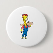 Badge Rond 7,6 Cm Girafe as Carpenter with Wood (Devant)