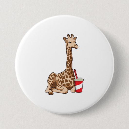 Badge Rond 7,6 Cm Girafe avec boisson (Devant)