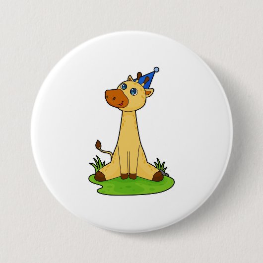Badge Rond 7,6 Cm Giraffe avec casquette de fête (Devant)