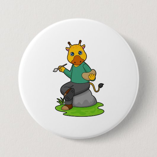Badge Rond 7,6 Cm Giraffe en peintre avec pinceau (Devant)