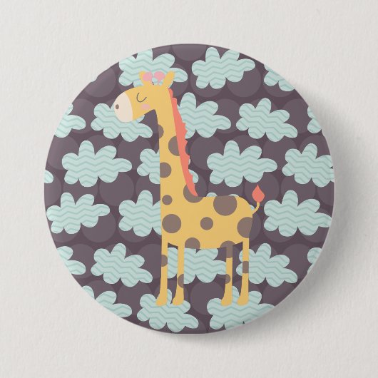 Badge Rond 7,6 Cm Giraffe et nuages (Devant)