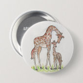 Badge Rond 7,6 Cm Giraffe et son veau (Devant & derrière)