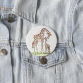 Badge Rond 7,6 Cm Giraffe et son veau (En situation)