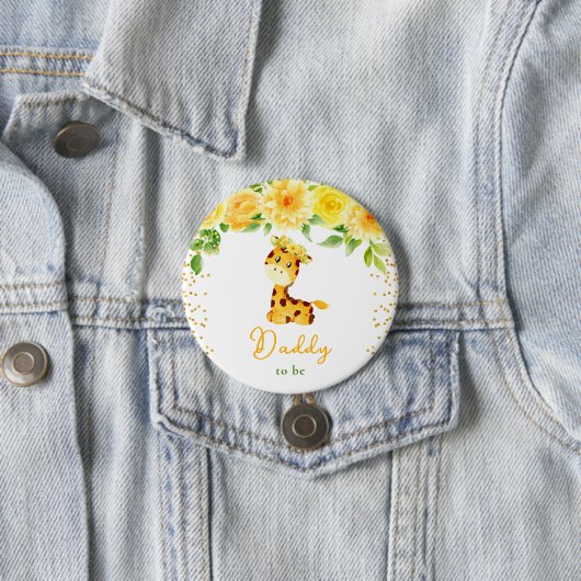 Badge Rond 7,6 Cm Giraffe Jaune Floral Papa (En situation)