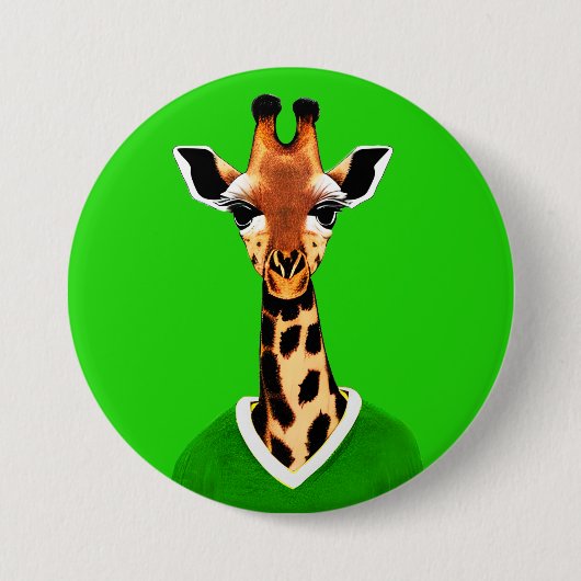 Badge Rond 7,6 Cm Giraffe mignonne portant un pull vert (Devant)