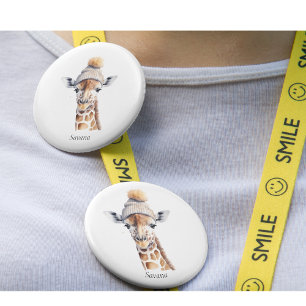 Badge Rond 7,6 Cm Giraffe portant casquette d'hiver personnalisable 