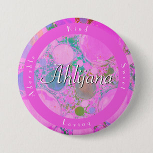 Badge Rond 7,6 Cm Girly Neon Planets Liquid Art Oil et acrylique Nom