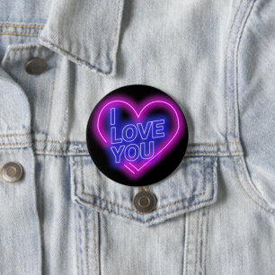 Badge Rond 7,6 Cm Glowing Neon Look Pink Blue Valentine Heart
