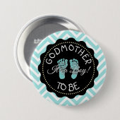 Badge Rond 7,6 Cm Godmère doit être turquoise Baby shower Chevron bo (Devant & derrière)
