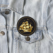 Badge Rond 7,6 Cm Gold Sailboat Nautical (En situation)