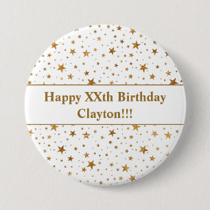 Badge Rond 7,6 Cm Gold Stars avec message Anniversaire