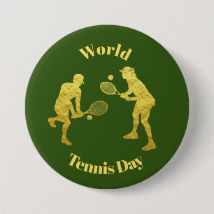 Badge Rond 7,6 Cm Gold Tennis Players Silhouettes Button