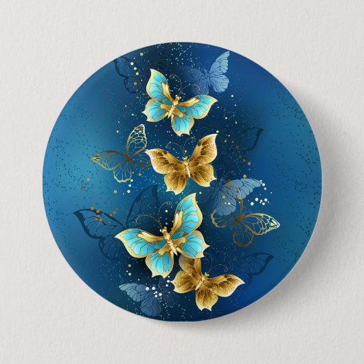 Badge Rond 7,6 Cm Golden butterflies (Devant)