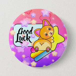Badge Rond 7,6 Cm Good Luck Corgi on Cosmic Star Rainbow
