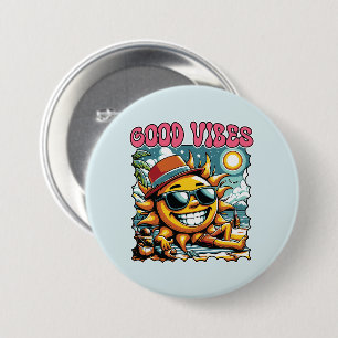 Badge Rond 7,6 Cm Good Vibes - Sunshine - Été rétro