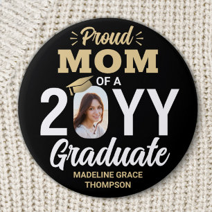 Badge Rond 7,6 Cm Gradué Photo Fier Maman Élégant Noir et Or