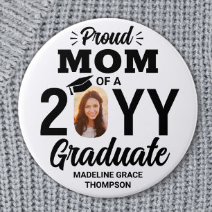 Badge Rond 7,6 Cm Gradué Photo Fier Maman Moderne Noir et Blanc