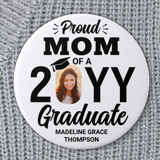 Badge Rond 7,6 Cm Gradué Photo Fier Maman Moderne Noir et Blanc