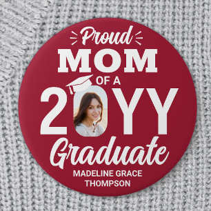 Badge Rond 7,6 Cm Gradué Photo Fier Maman Moderne Rouge et Blanc